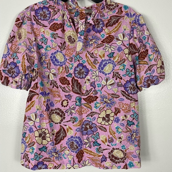 Ann Taylor Batik Floral Paisley Mock Puff Sleeve Blouse Sz L NWT - Picture 3 of 9